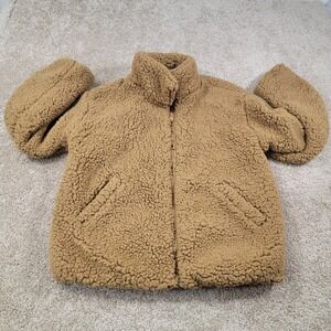 New Nine West Women's Tan Teddy Bear Fleece Jacket Zip Up Size‎ Medium Nwt